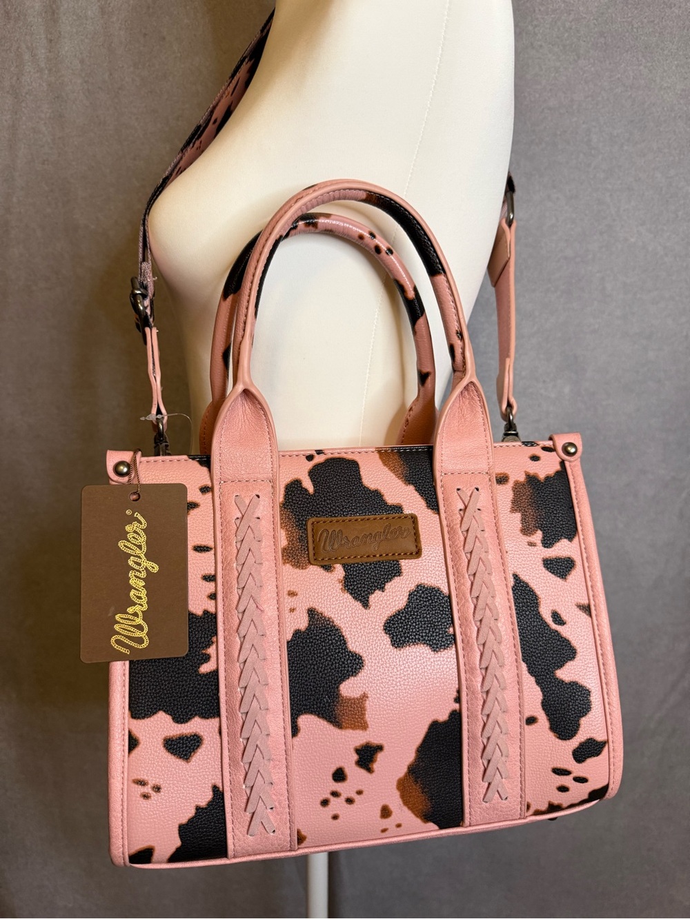 NWT Wrangler Pink Cow Print Satchel Crossbody Purse | Western Handbag